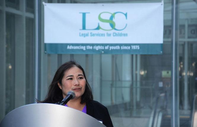 Cathy Sakimura, who started as executive director of Legal Services for Children June 20, spoke at the agency's gala June 1 at Salesforce Park in San Francisco. Photo: Rick Gerharter