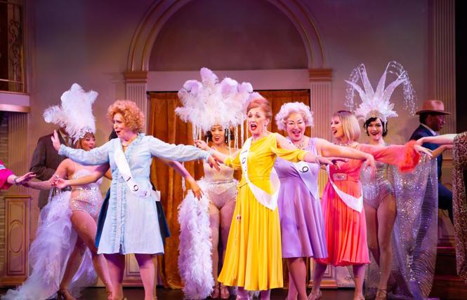 Former Follies performers (L-R) Hattie Walker (Lucinda Hitchcock Cone), Phyllis Rogers Stone (Maureen McVerry), Emily Whitman (Eiko Yamamoto), and Solange LaFitte (Jill Slyter) reminisce during 'Beautiful Girls' in SF Playhouse's 'Follies' <br>