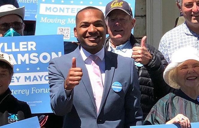 Monterey City Councilmember Tyller Williamson, center, is surrounded by supporters for his mayoral campaign. Photo: Courtesy Facebook