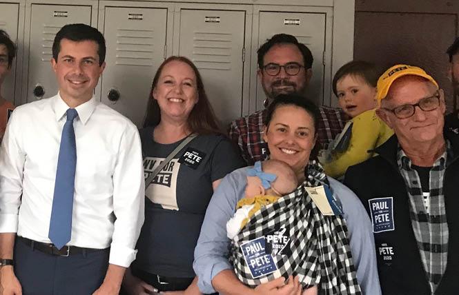 Pete Buttigieg, far left, and author Paul Barnes, far right, joined with other Buttigieg volunteers after a 2019 campaign appearance at Sparks High School, just east of Reno, Nevada. Photo: Collection of Paul Barnes