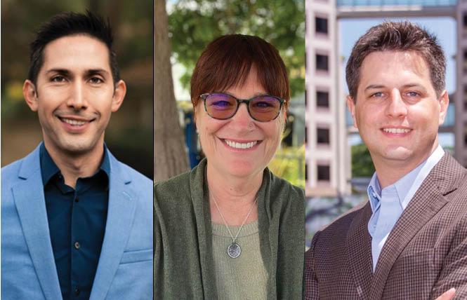 Richmond City Council candidate Cesar Zepeda; Cotati City Council candidate Kathleen Rivers, Ph.D.; and Cupertino City Council candidate J.R. Fruen have all been endorsed by the LGBTQ Victory Fund. Photos: Courtesy the candidates