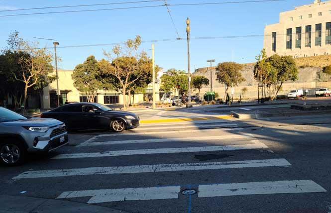 The former Z-shaped crosswalk in front of Whole Foods has been redesigned as part of the Upper Market Street Safety Project. Photo: Cynthia Laird