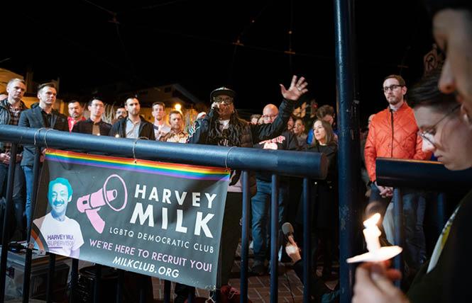 Alex U. Inn speaks at a vigil for the Club Q victims that was held in San Francisco's Castro LGBTQ district Sunday, November 20. Photo: Christopher Robledo