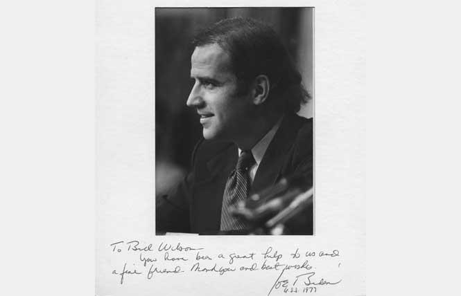 Then-senator Joe Biden (D-Delaware) signed a photo of himself that William F. Wilson took in 1977. Photo: William F. Wilson