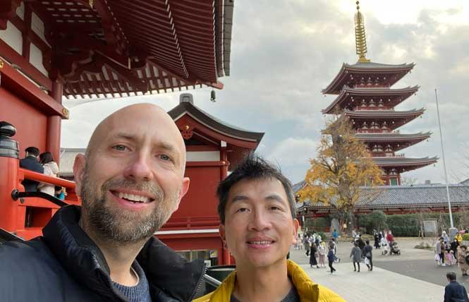San Francisco District 4 Supervisor-elect Joel Engardio, left, and his husband, Lionel Hsu, visited Japan during a recent holiday vacation to see Hsu's family in Taiwan. Photo: Courtesy Joel Engardio