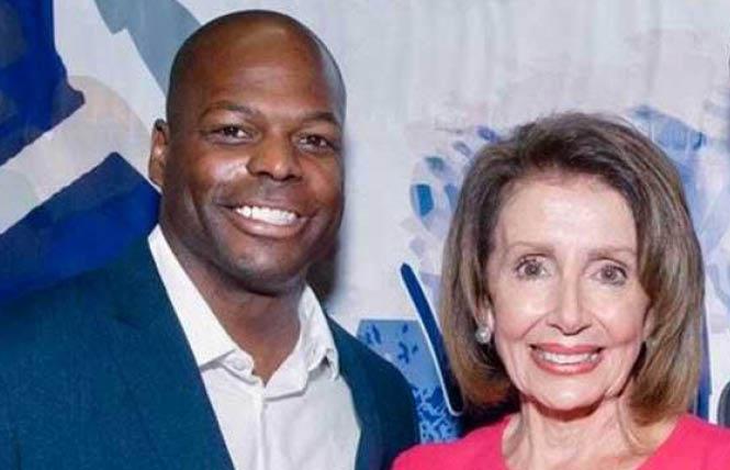 Mawuli Tugbenyoh, left, shown with Congressmember Nancy Pelosi, was elected as the Alice B. Toklas LGBTQ Democratic Club's new male co-chair. Photo: Courtesy Mawuli Tugbenyoh<br> 