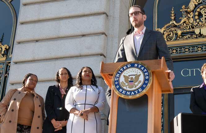 State Senator Scott Wiener spoke at a December 2 news conference about the federal Respect for Marriage Act. Photo: Christopher Robledo