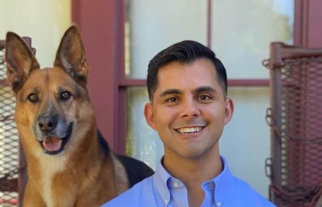 Gay veteran Joseph C. Rocha, with his dog Daytwa, has announced he's running for a San Diego County state Assembly seat in 2024. Photo: Courtesy Rocha campaign