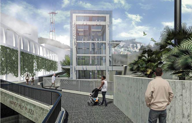 A rendering shows the new Castro Muni elevator during the daytime. Illustration: Courtesy SF Public Works