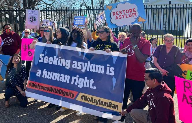 LGBTQ and ally immigration advocates demonstrated outside the White House February 23 in support of asylum seekers on the day President Joe Biden's administration proposed a new asylum policy. Photo: Courtesy CASA