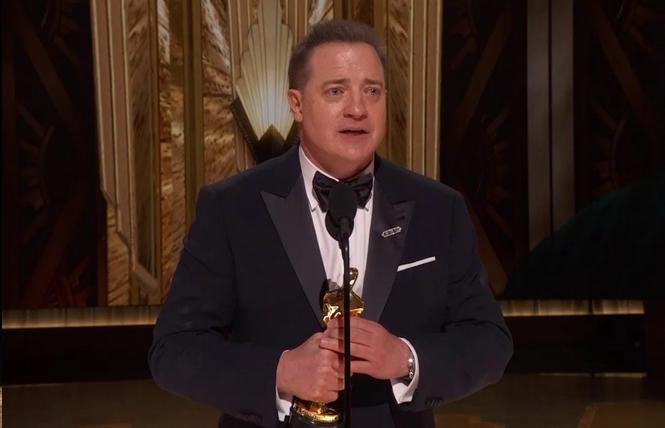 Brendan Fraser accepting the Academy Award for Best Actor at the 95th Oscars on March 12.