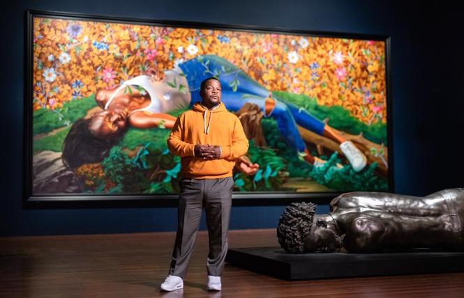 Kehinde Wiley at the March 15 press preview of his exhibit at the de Young Museum. <br>(photo: Gary Sexton. Courtesy of the Fine Arts Museums of San Francisco)