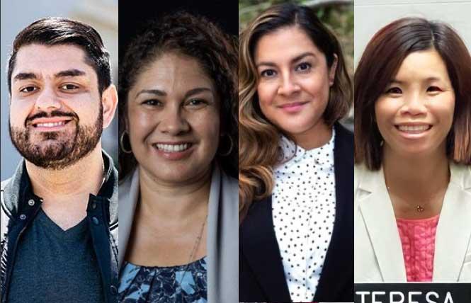 Those seeking to be appointed to the District 2 seat on the Alameda County Board of Supervisors are, from left, Harris Mojadedi, Elisa Márquez, Ariana Casanova, and Teresa Keng. Photos: Mojadedi, Irene Yi; Márquez, Casanova, Keng, Facebook