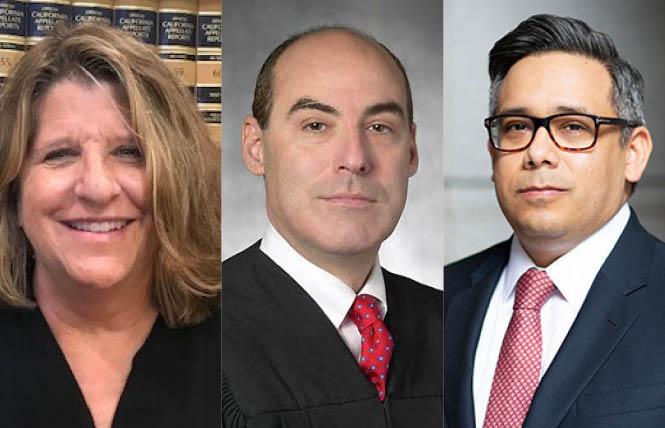 Justice Laurie Earl, left, Judge David Rubin, and Governor Gavin Newsom's deputy judicial appointments secretary Gonzalo Martinez were all nominated to state appellate court positions March 30. Photos: Courtesy Governor's office