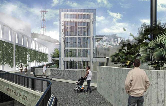 A rendering shows the new Castro Muni elevator during the daytime. Illustration: Courtesy SF Public Works<br><br>