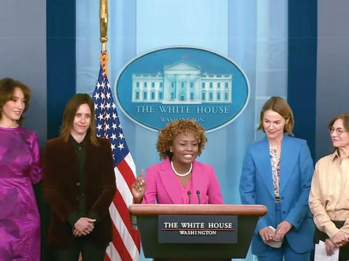 White House Press Secretary Karine Jean-Pierre welcomed 'The L Word' creators and actors to a press briefing.