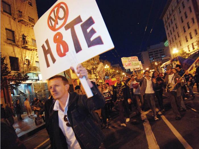 Thousands of enthusiastic activists took to Market Street protesting the passage of Proposition 8 on November 7, 2008, a few days after the election. Photo: Rick Gerharter