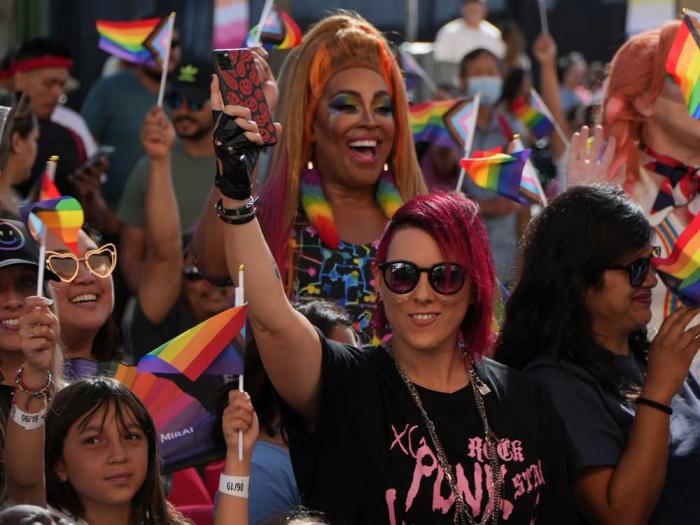 People took selfies and waved Pride flags during a previous Out at the Fair at the Alameda County Fair. Photo: Courtesy Alameda County Fair