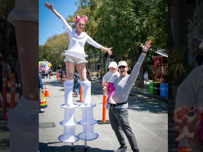 A stilt-walker entertained the crowd at last year's Family Pride Block Party in the Castro. Photo: Lauro Gonzalez-Arias