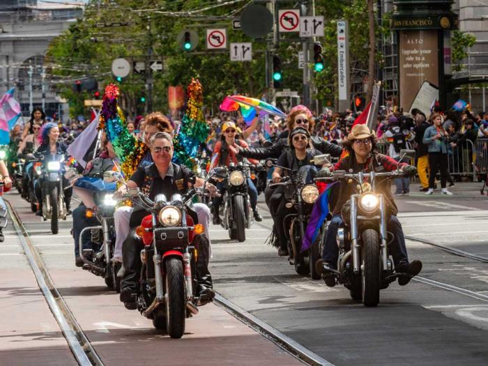 Members of Dykes on Bikes led off the San Francisco Pride parade June 25. Photo: Jane Philomen Cleland