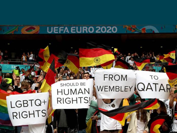 Soccer fans expressed concern about LGBTQ rights in Qatar ahead of the 2022 World Cup. Photo: Courtesy Nick Potts/PA Wire/dpa