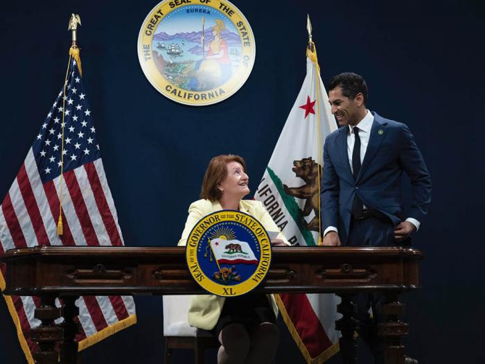 State Senate President pro Tempore Toni Atkins, left, served as acting governor July 6 and signed three bills into law, including one by new Assembly Speaker Robert Rivas. Photo: From Atkins' Twitter page