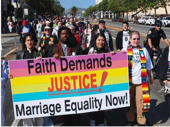 Clergy members and supporters, totaling more than 200 people, marched to Civic Center on March 26, 2009, following a negative decision on Proposition 8 by the California Supreme Court. Photo: Rick Gerharter