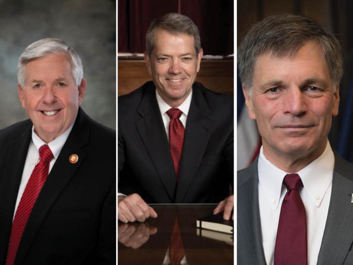 Missouri Governor Michael Parson, left, Nebraska Governor Jim Pillen, and Wyoming Governor Mark Gordon have all signed anti-LGBTQ laws that have landed their states on California's "no-fly" list. Photos: Courtesy governors' offices