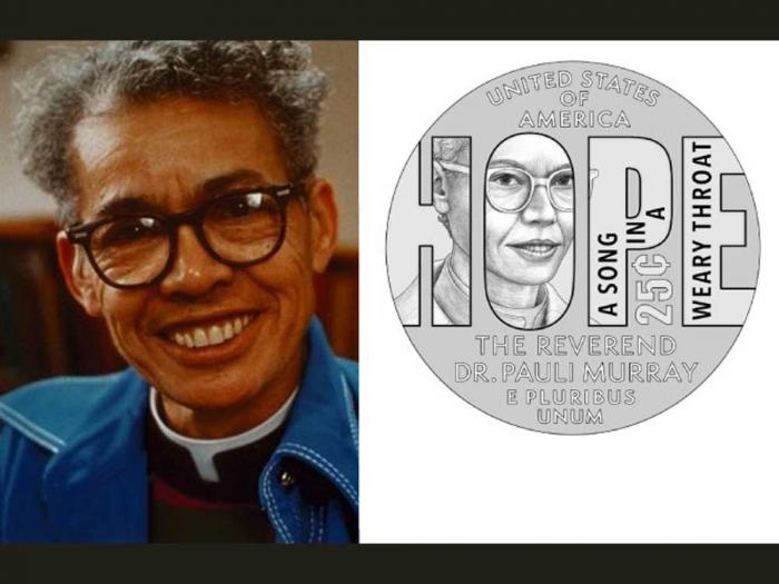 The Reverend Dr. Pauli Murray, left, will grace a U.S. quarter next year and the design was recently unveiled. Photos: Courtesy Schlesinger Library, Harvard Radcliffe Institute; U.S. Mint