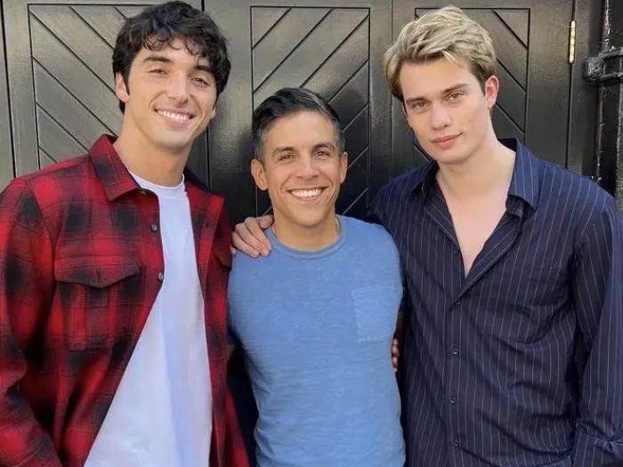 Director Matthew López (center) with Taylor Zakhar Perez and Nicholas Galitzine (left, right) on the set of 'Red, White & Royal Blue' (photo: Instagram)
