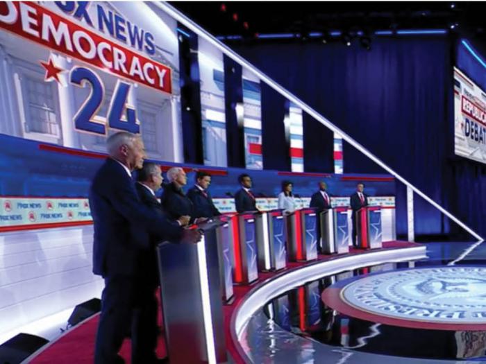 Candidates stood on stage at the first Republican Party presidential primary debate August 23 in Milwaukee, Wisconsin. Photo: Screengrab via Fox News