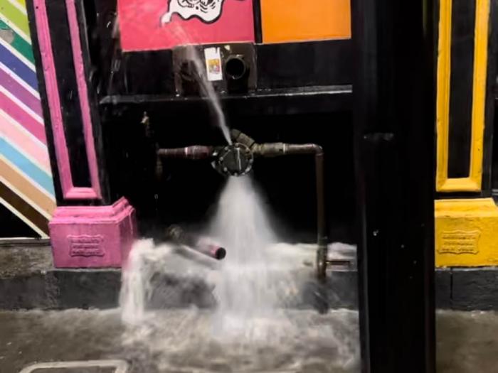 A water pipe at Splash Video Dance Bar was damaged during an apparent vandalism incident August 29. Photo: Screengrab courtesy TJ Bruce