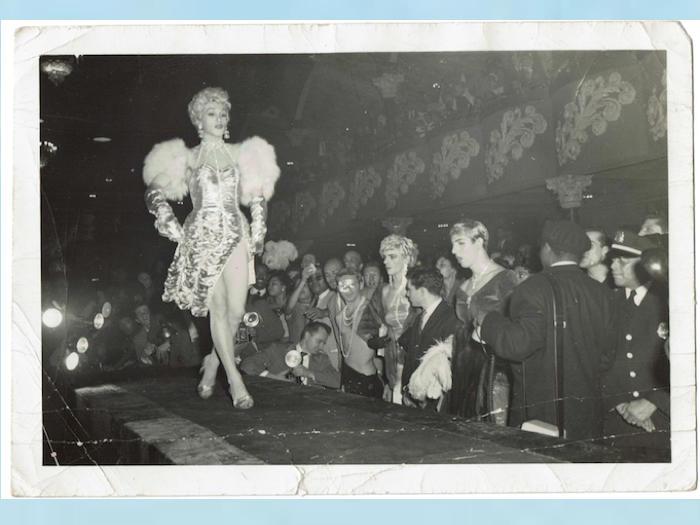 Michael Algona as Daphne in a drag runway show.<br>photo from the 'P.S. Burn This Letter Please' collection