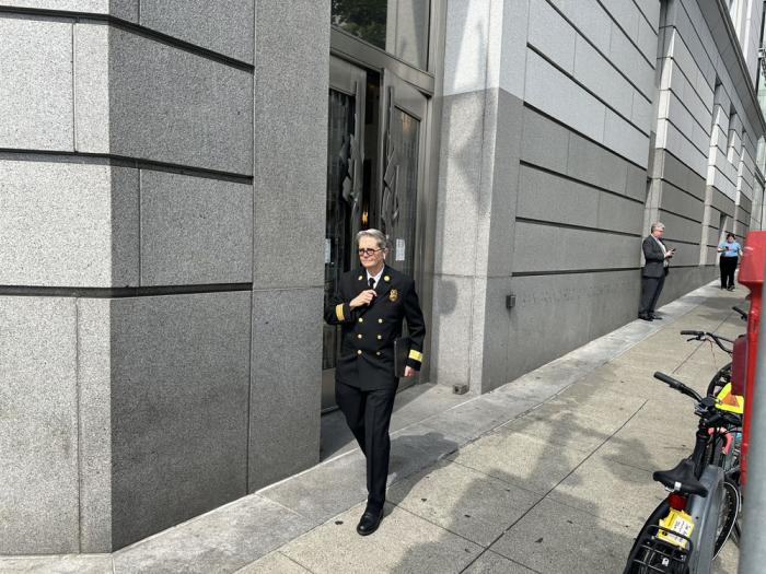 San Francisco Fire Chief Jeanine Nicholson leaves the courthouse after testifying September 19. Photo: John Ferrannini