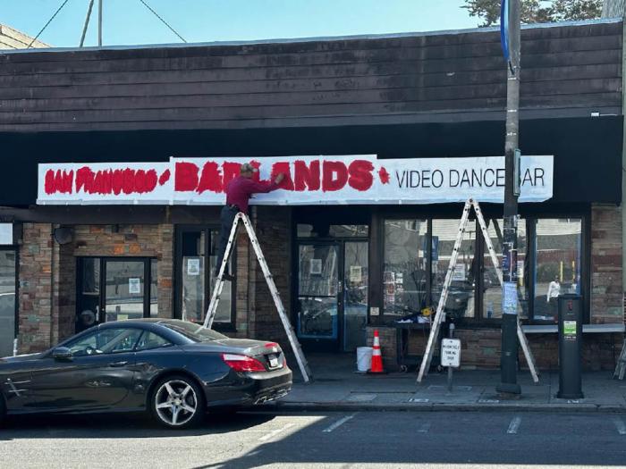 The new Badlands signs were going up Friday, September 22, as plans for the LGBTQ nightclub's reopening proceed. Photo: Christoph Burghardt