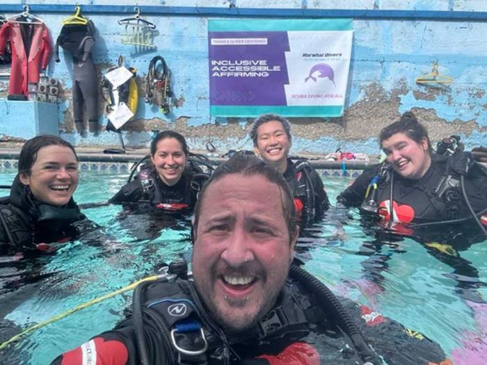 Niko Kowell, who owns Narwhal Divers, teaches diving to students. Photo: Courtesy Niko Kowell