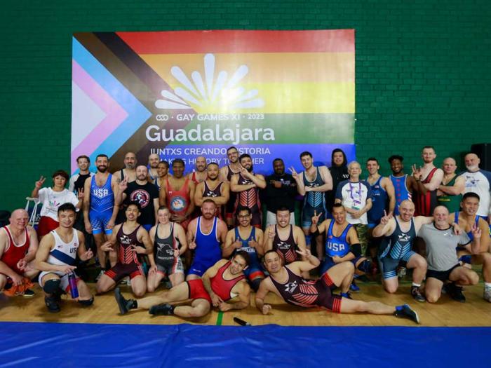 Wrestlers posed for a photo while at the Gay Games in Guadalajara, Mexico. Photo: Courtesy Wrestlers WithOut Borders