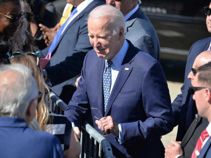 President Joe Biden was greeted as he arrived at Moffett Field in September. Photo: Bill Wilson<br> 
