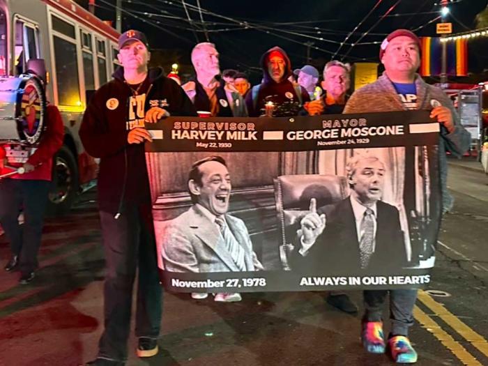 People marched during the annual Milk-Moscone vigil Monday, November 27, in the Castro neighborhood. Photo: John Ferrannini