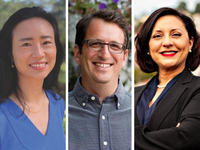 Incumbent San Francisco Supervisors Connie Chan (District 1) left, Dean Preston (D5), and Myrna Melgar (D7) have received early endorsements for their 2024 reelection bids. Photos: Courtesy the candidates