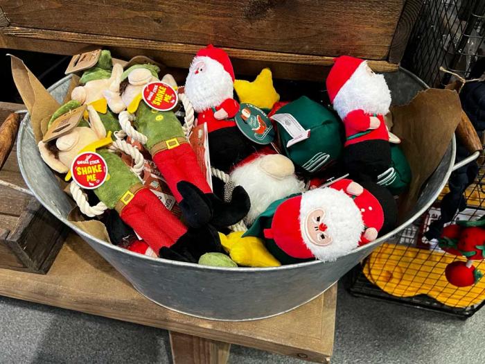 Christmas-themed doggie toys are available at Maxwell's Pet Bar. Photo: Matthew S. Bajko