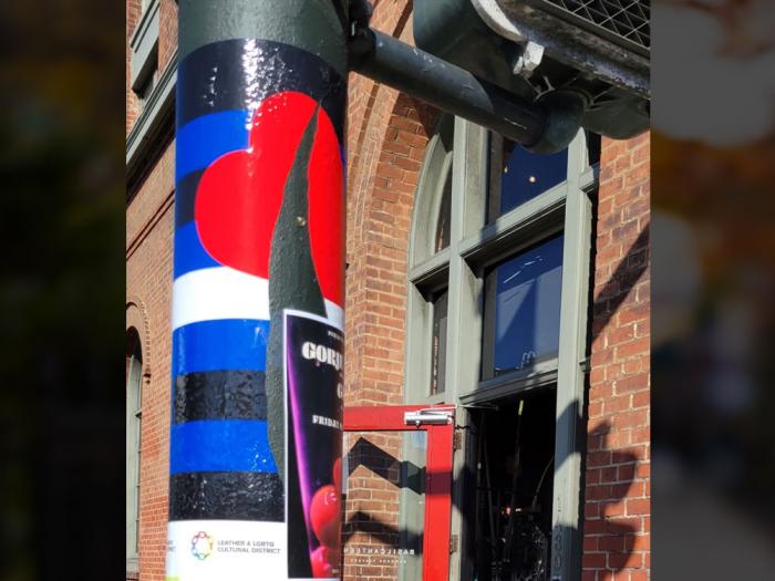 A leather flag banner was one of 19 that were defaced or vandalized in San Francisco's South of Market Leather & LGBTQ Cultural District. Photo: Courtesy SF Leather & LGBTQ Cultural District