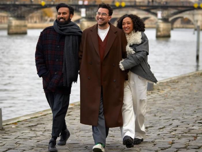Himesh Patel, Dan Levy and Ruth Negga in 'Good Grief' (photo: Jonathan Daniel Pryce/Netflix)