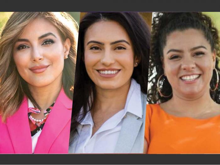 Bisexual women running for state legislative seats this year include Marisol Rubio, left, Sasha Renée Pérez, and Sade Elhawary. Photos: Courtesy the candidates