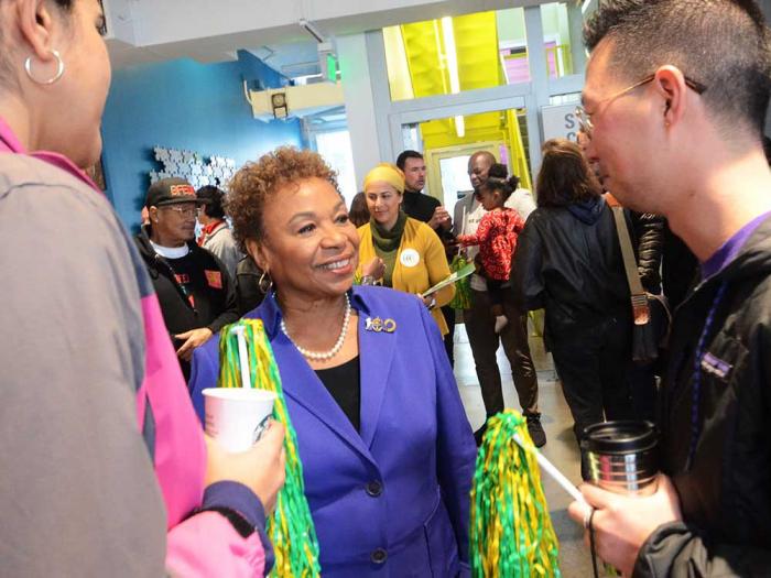 Congressmember Barbara Lee, center, talked with supporters at the San Francisco LGBT Community Center February 17 at a get-out-the-vote effort. Photo: Rick Gerharter