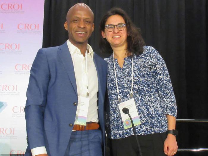 Dr. Hyman Scott, left, and epidemiologist Madeline Sankaran discussed recent research on doxyPEP at the Conference on Retroviruses and Opportunistic Infections in Denver. Photo: Liz Highleyman