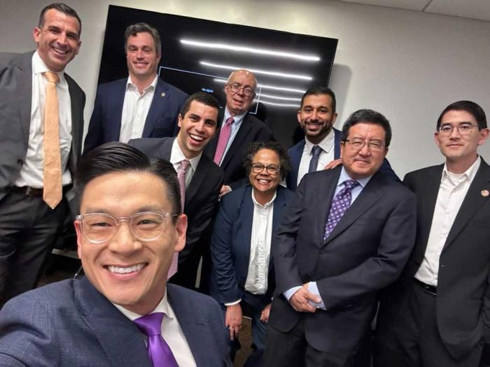 For the first time gay Assemblymember Evan Low (D-Cupertino), in foreground, holds one of the top two spots in the race for an open South Bay U.S. House seat. Photo: Courtesy of the candidate