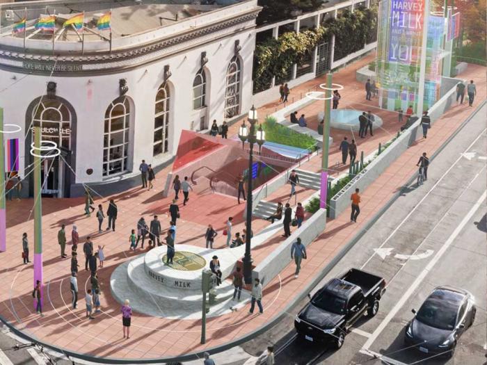 A rendering shows an overview of the Memorial at Harvey Milk Plaza. Illustration: Courtesy SWA Group via Friends of Harvey Milk Plaza<br>