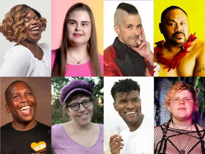 San Francisco Pride community grand marshal nominees are, top row from left, Tory Teasley, Nicole Adler, Fudgie Frottage, and Neo Veavea, and bottom row from left, Marvin K. White, Julia Serano, Serge Gay Jr., and Xander Briere. Photos: Courtesy SF Pride<br><br>