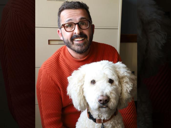 Professor Luis Menéndez-Antuña, shown with Finn, his golden doodle, will be delivering the Boswell lecture at the Pacific School of Religion's Center for LGBTQ and Gender Studies in Religion. Photo: Courtesy Luis Menéndez-Antuña